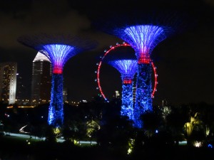 50m hohe solarbetriebene 'Super Trees' mit Riesenrad im Hintergrund