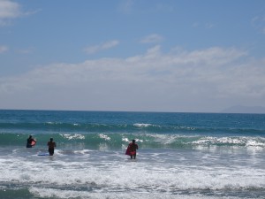Body surfen am Waihi Beach